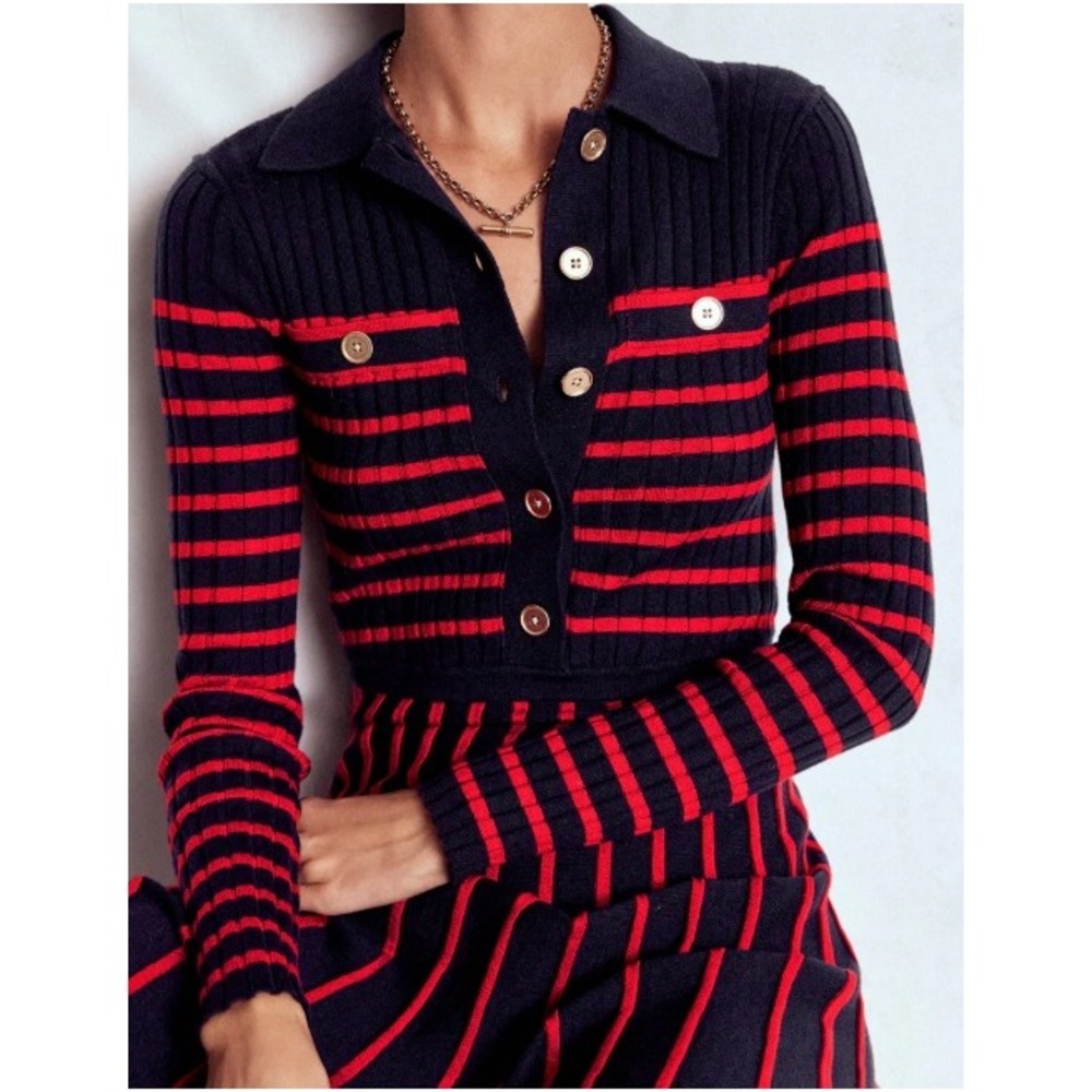 Boden Brönte Knitted Rib Midi Shirt Dress Polo Collar Gold Buttons | Size 16-18 - Picture 5 of 12